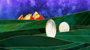 Artistic interpretation of Scott Carpenter Park featuring the "space mirrors" and Flatirons in the background.