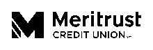 The logo for Meritrust Credit Union features a bold stylized "M" next to the words "Meritrust Credit Union SM" in black text on a light background.